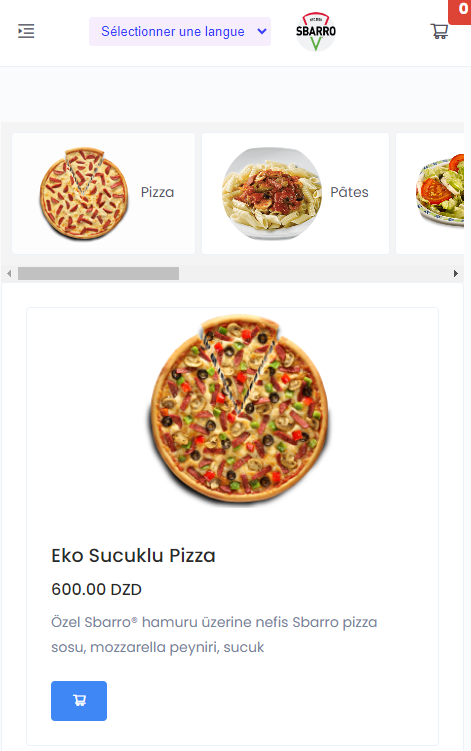 Aperçu mobile d'un menu SilaLink